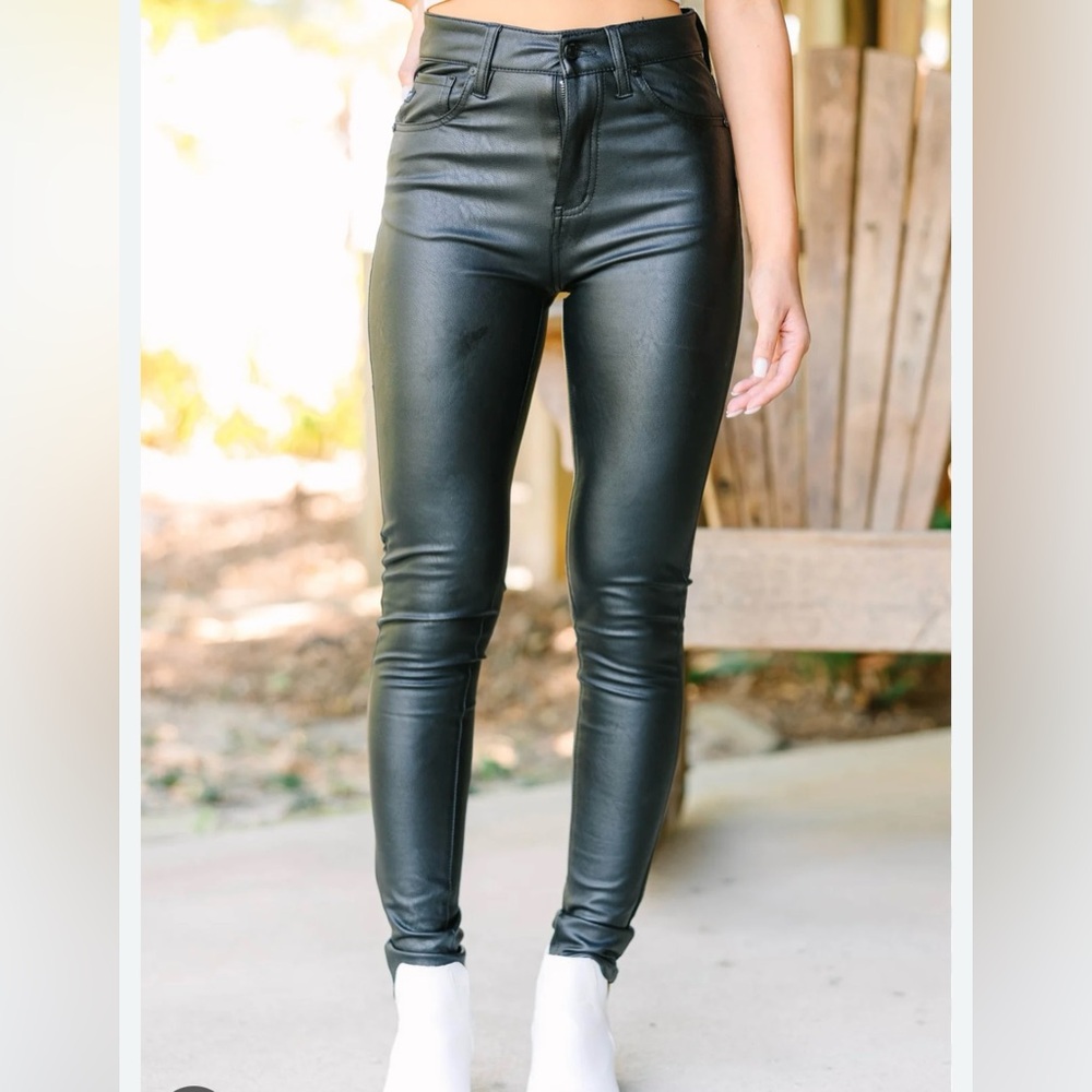 Faux leather fitted pants. They are more comfortable than they look haha.